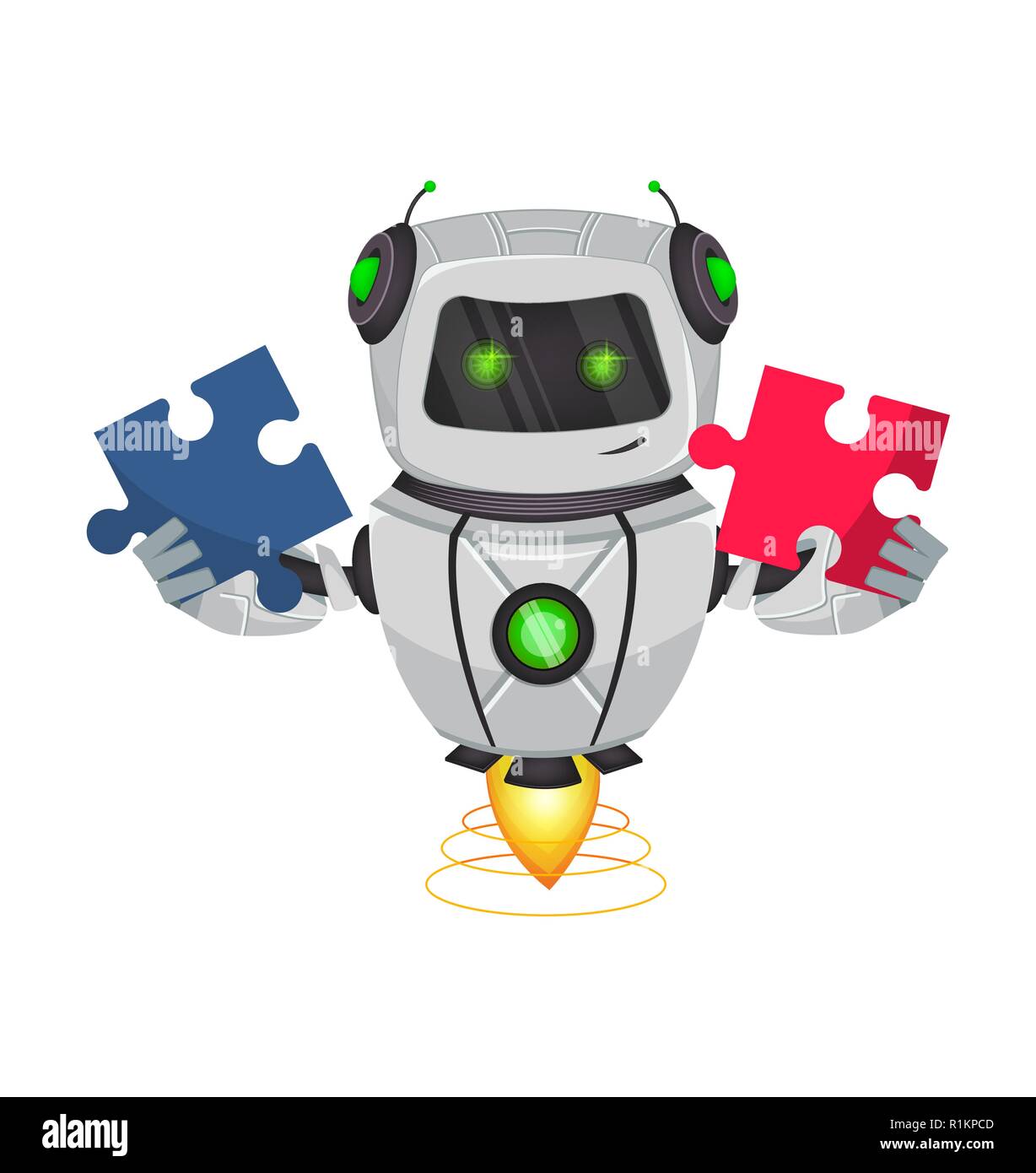 Robot con inteligencia artificial, el bot. Gracioso personaje de dibujos  animados contiene dos piezas de puzzle. Organismo cibernético humanoide.  Concepto de futuro. Ilu vectorial Imagen Vector de stock - Alamy