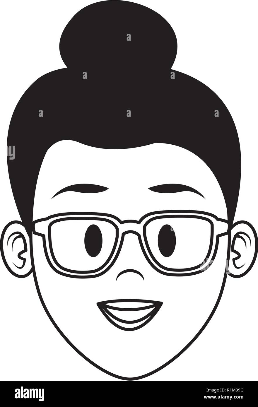 Mujer con gafas, cara de caricatura en blanco y negro ilustración vectorial  diseño gráfico Imagen Vector de stock - Alamy