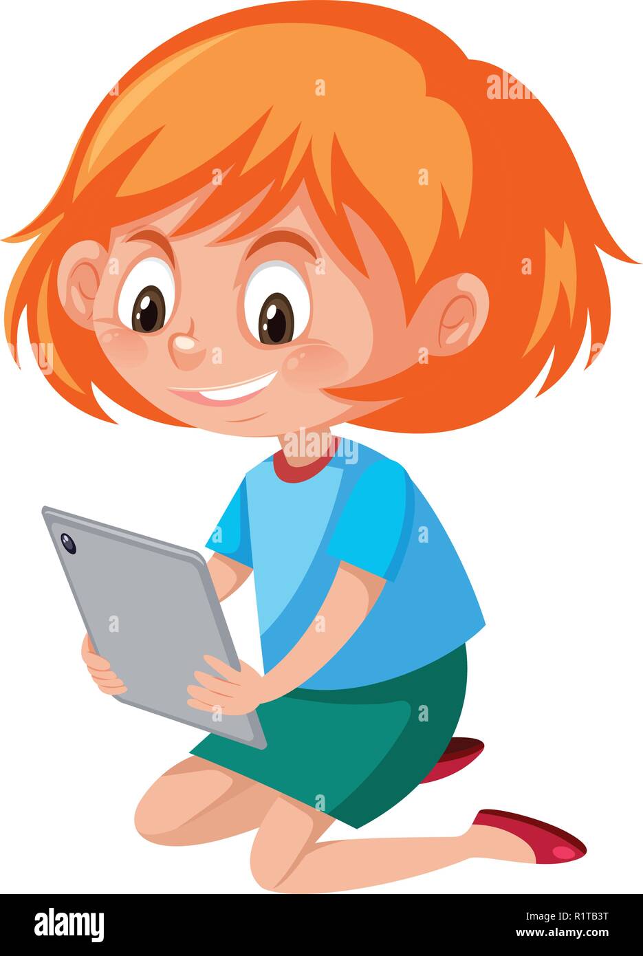 Una niña jugando tablet ilustración Imagen Vector de stock - Alamy