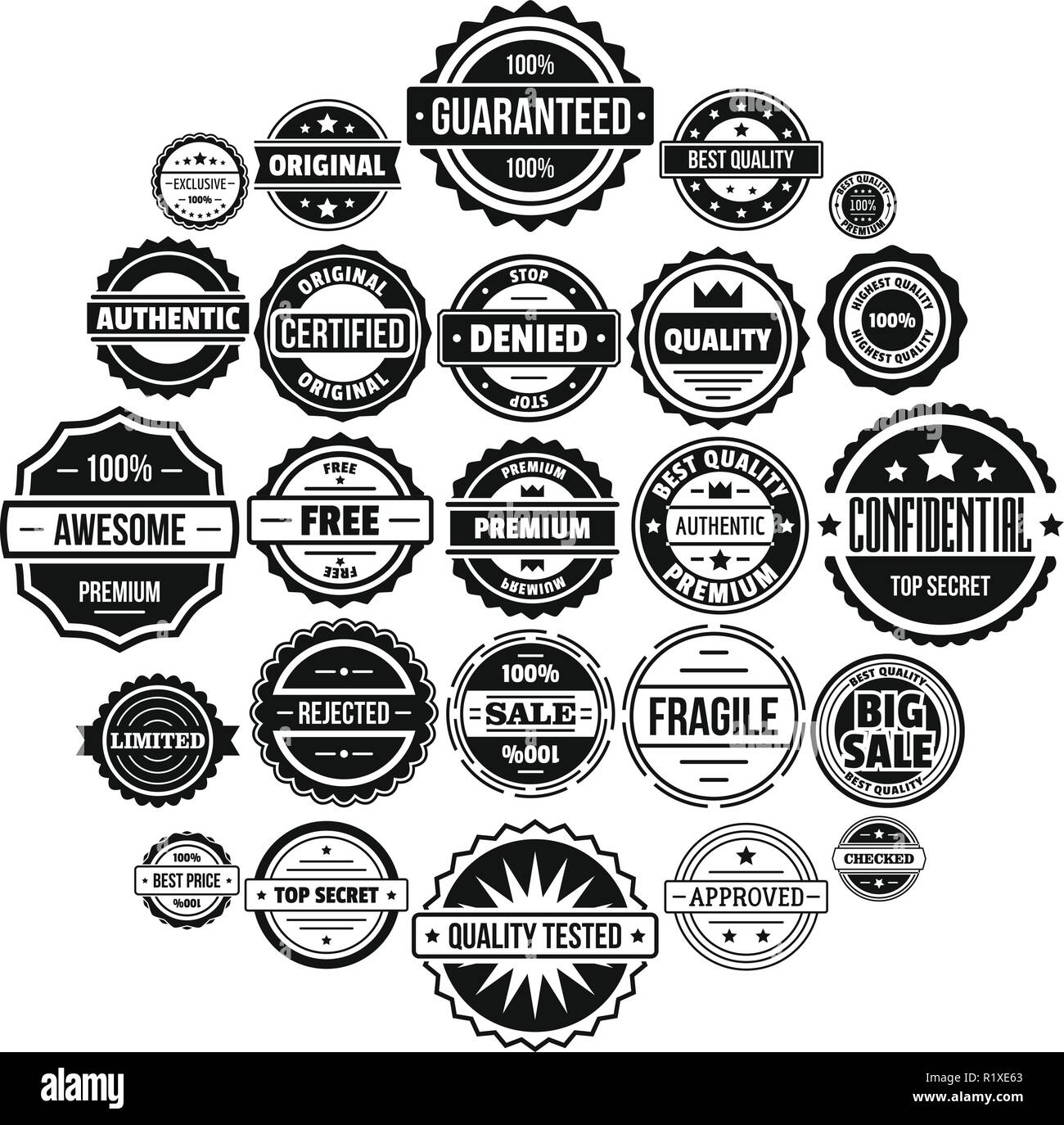 Vintage insignias y etiquetas de iconos de marca. Simple ilustración de 25  vintage insignia y etiqueta sellos vector iconos para web Imagen Vector de  stock - Alamy