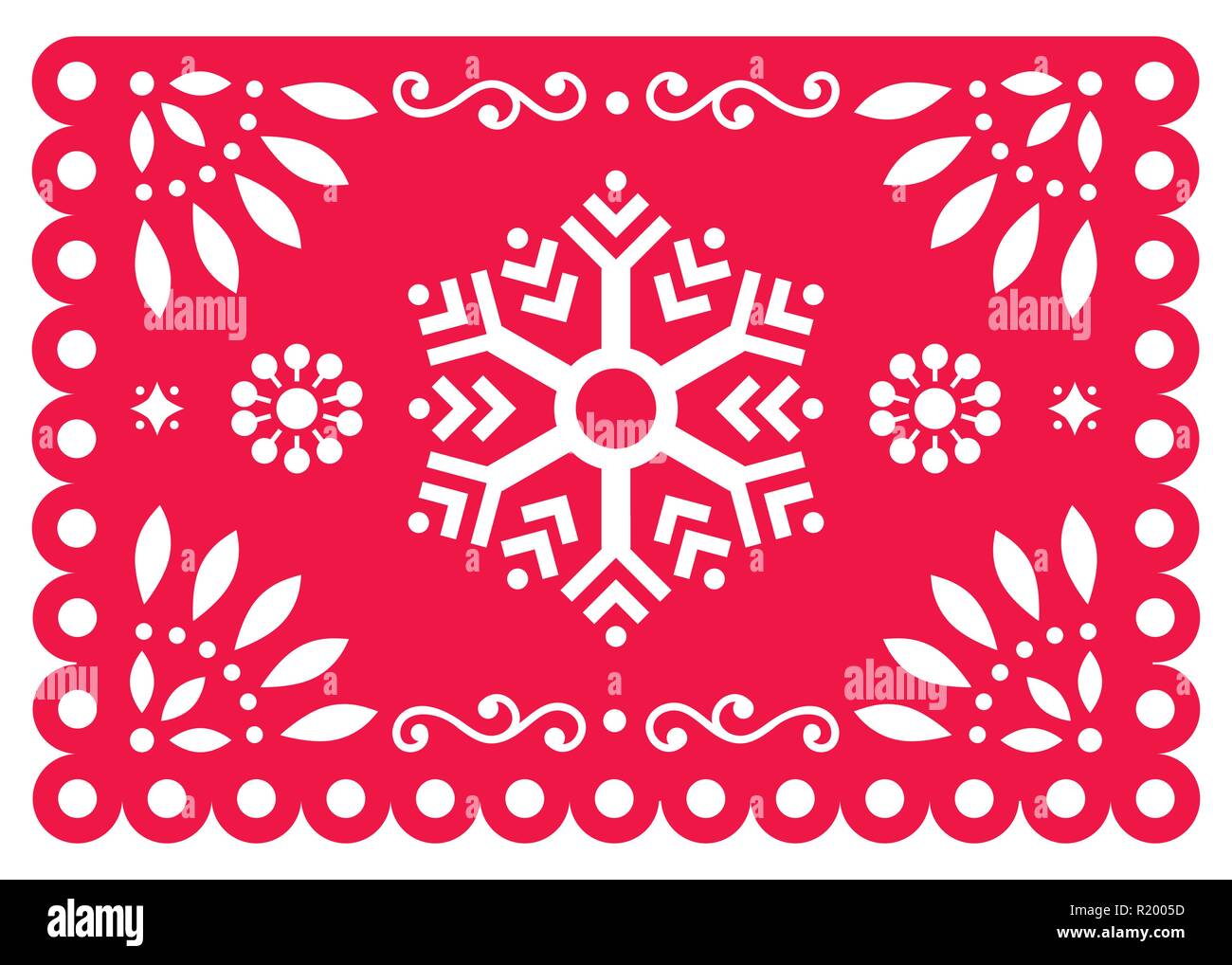 Papel Picado de Navidad diseño vectorial con copo de nieve invernal de  México, adornos de papel rojo y blanco de 5x7 el patrón de tarjeta de  felicitación Imagen Vector de stock -