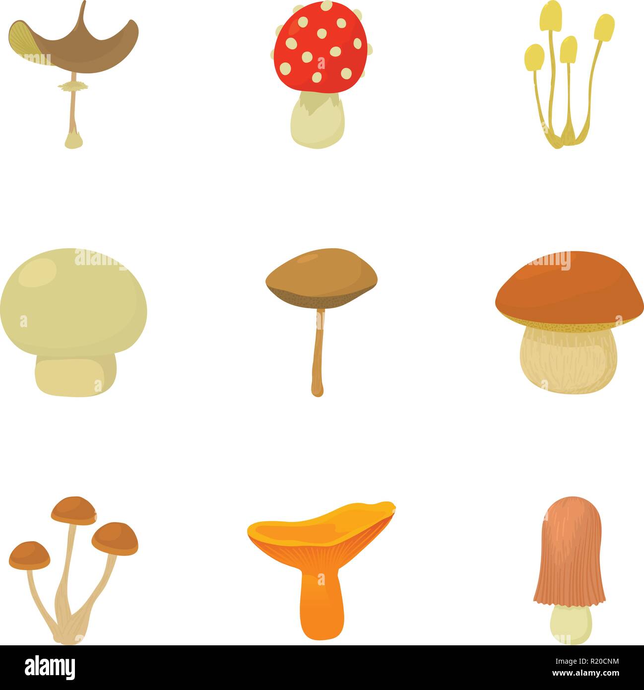 Estantería hongo, iconos de estilo de dibujos animados Imagen Vector de  stock - Alamy