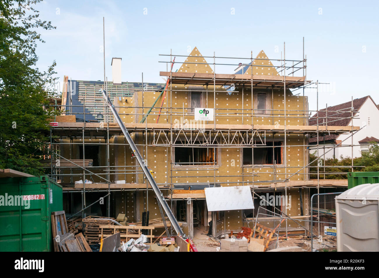 Construcción de la OFP Timber Frame house en Bromley, al sur de Londres. Foto de stock
