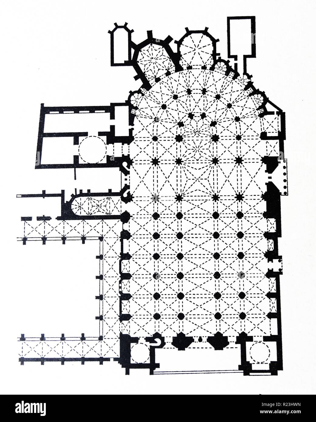 Plano de piso de la catedral de Toledo. La Catedral Primada de Santa María de Toledo, es una catedral Católica Romana en Toledo, España, sede de la archidiócesis metropolitana de Toledo. Fecha siglo 10 Foto de stock