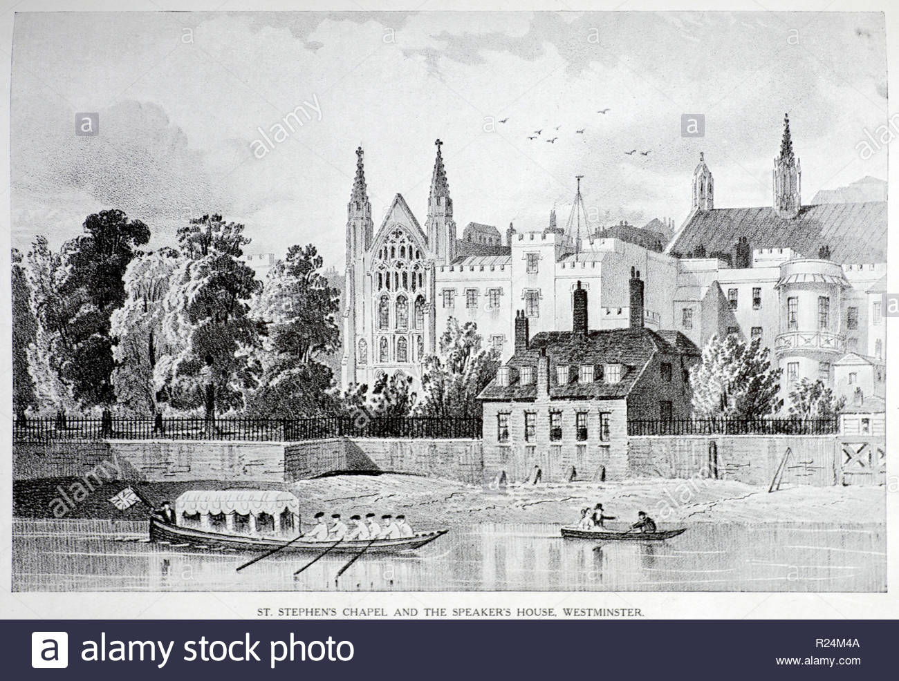 Capilla de San Esteban y la Casa de los altavoces, Westminster Londres. Ilustración desde 1922. Foto de stock