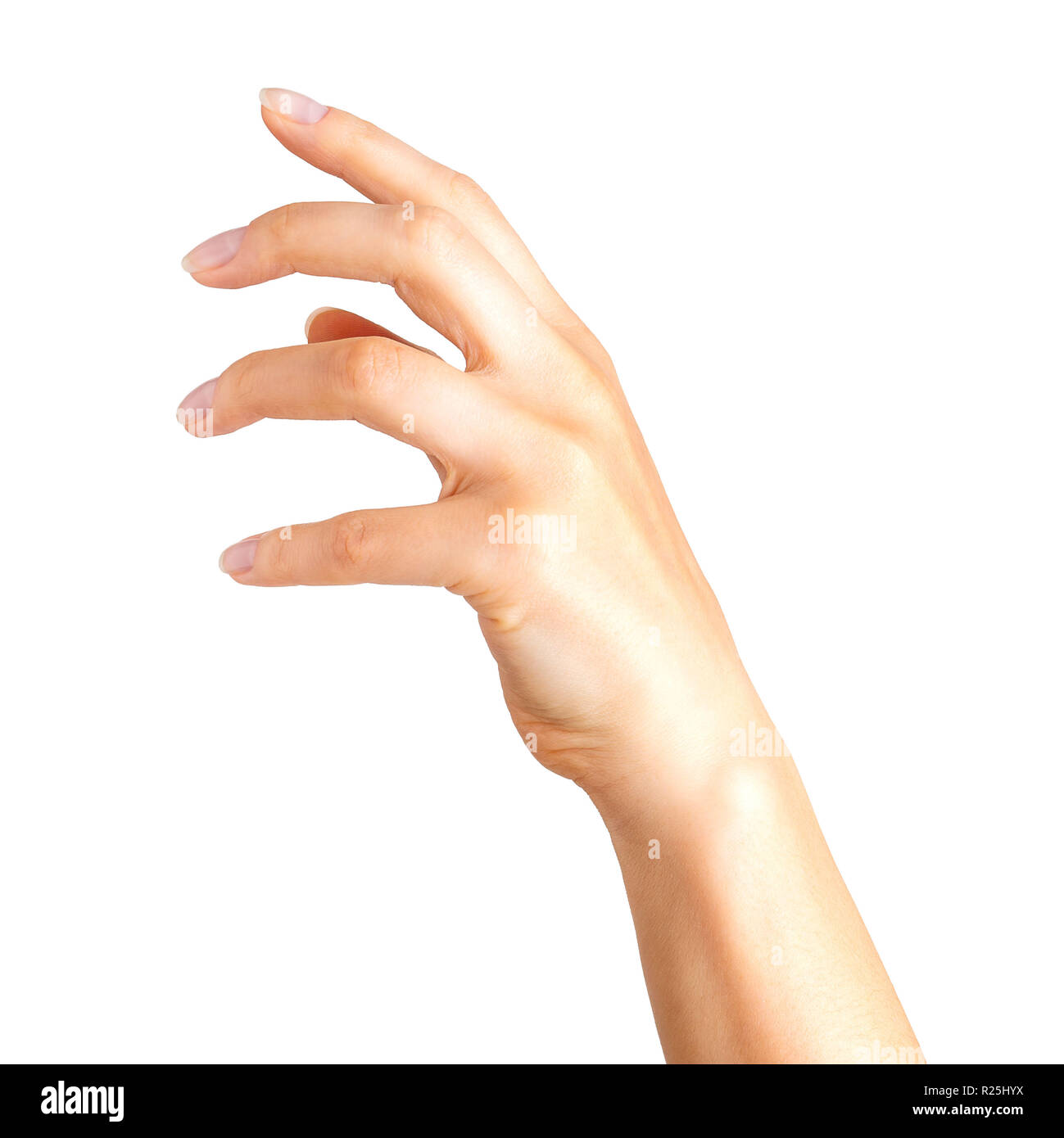 Mujer mano con dedos torcidos mostrando truco de magia o sosteniendo la  bola Fotografía de stock - Alamy