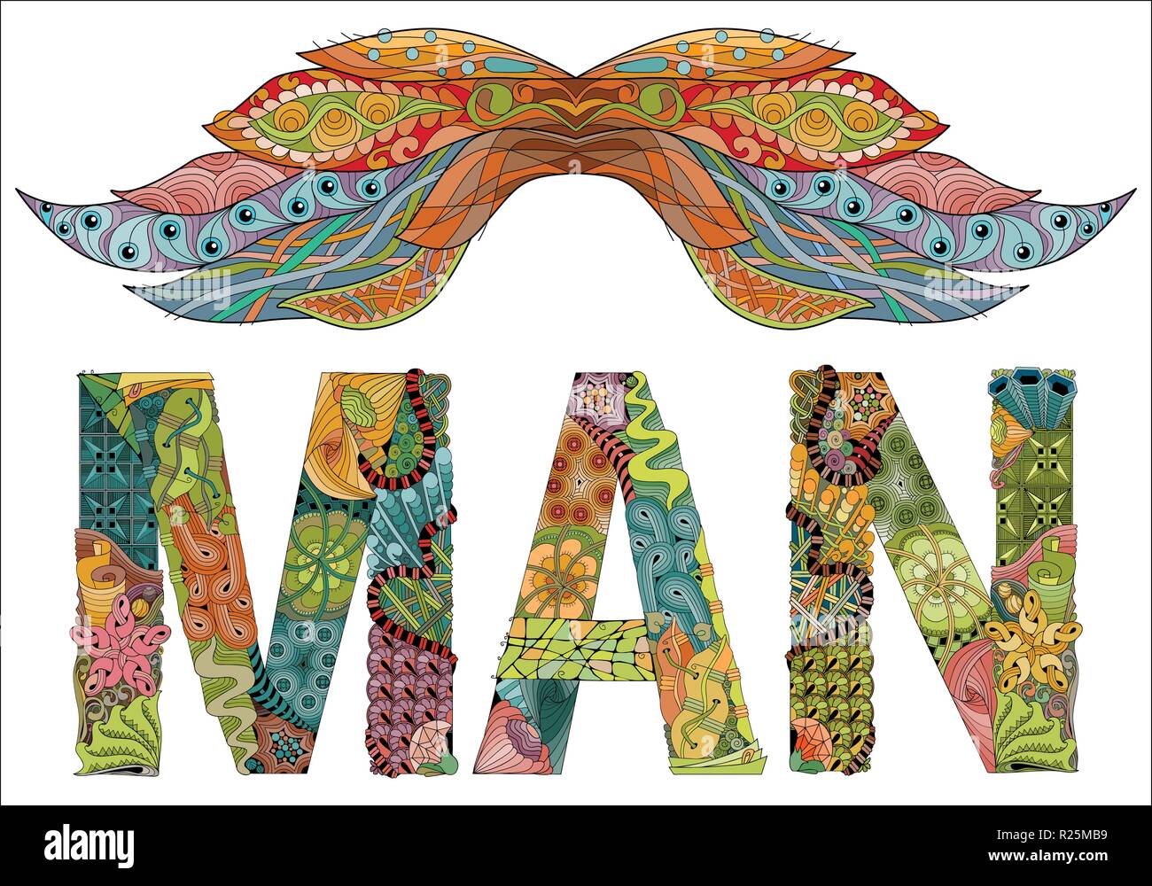 Bigote estilo zentangle con la palabra hombre por tshirt design, tatuaje y otras decoraciones Bigote estilo zentangle con la palabra hombre por tshirt design, tatuaje y otras decoraciones