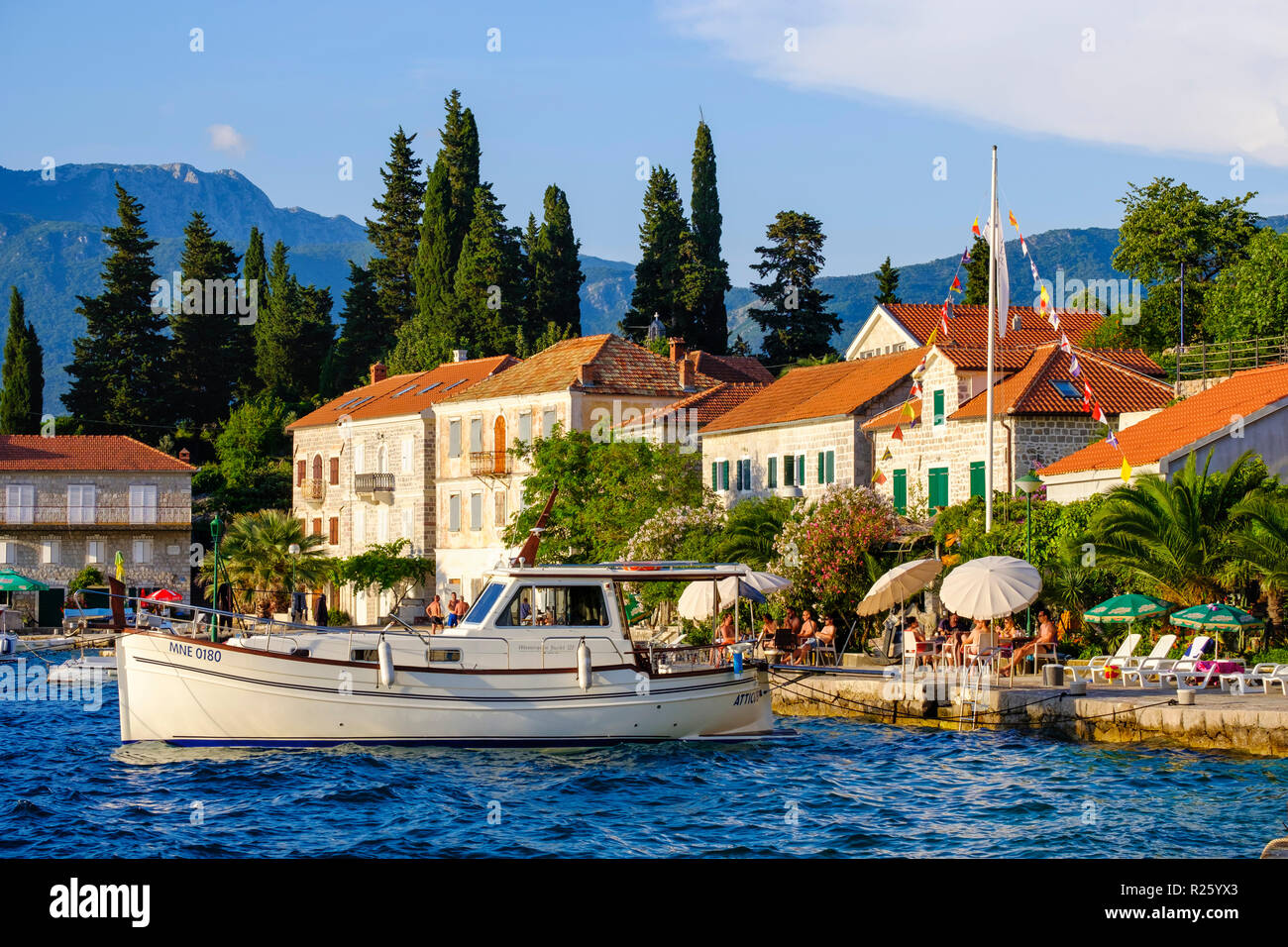 Rose village, Lustica península Luštica, cerca de Herceg Novi, la bahía de Kotor, Montenegro Foto de stock