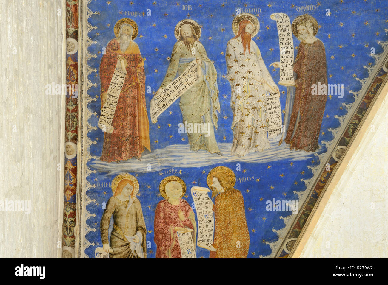 El patriarca Enoc, Job, Solomon & Amos de profetas Fresco, mural o la pintura de la pared (1353), de Matteo Giovannetti Salle de Justicia Palacio de los Papas de Avignon Foto de stock