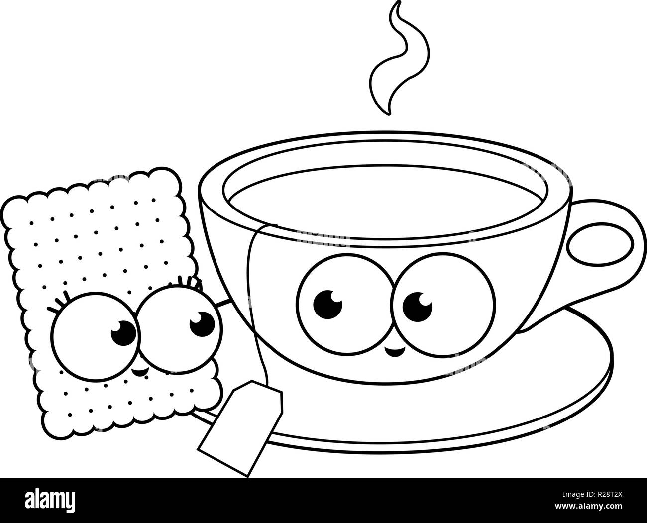 taza de café o té - libro para colorear. juego para niños ilustración de  dibujos animados vectoriales en blanco. dibujo de una hoja en una taza.  estado de ánimo de otoño. 13678686