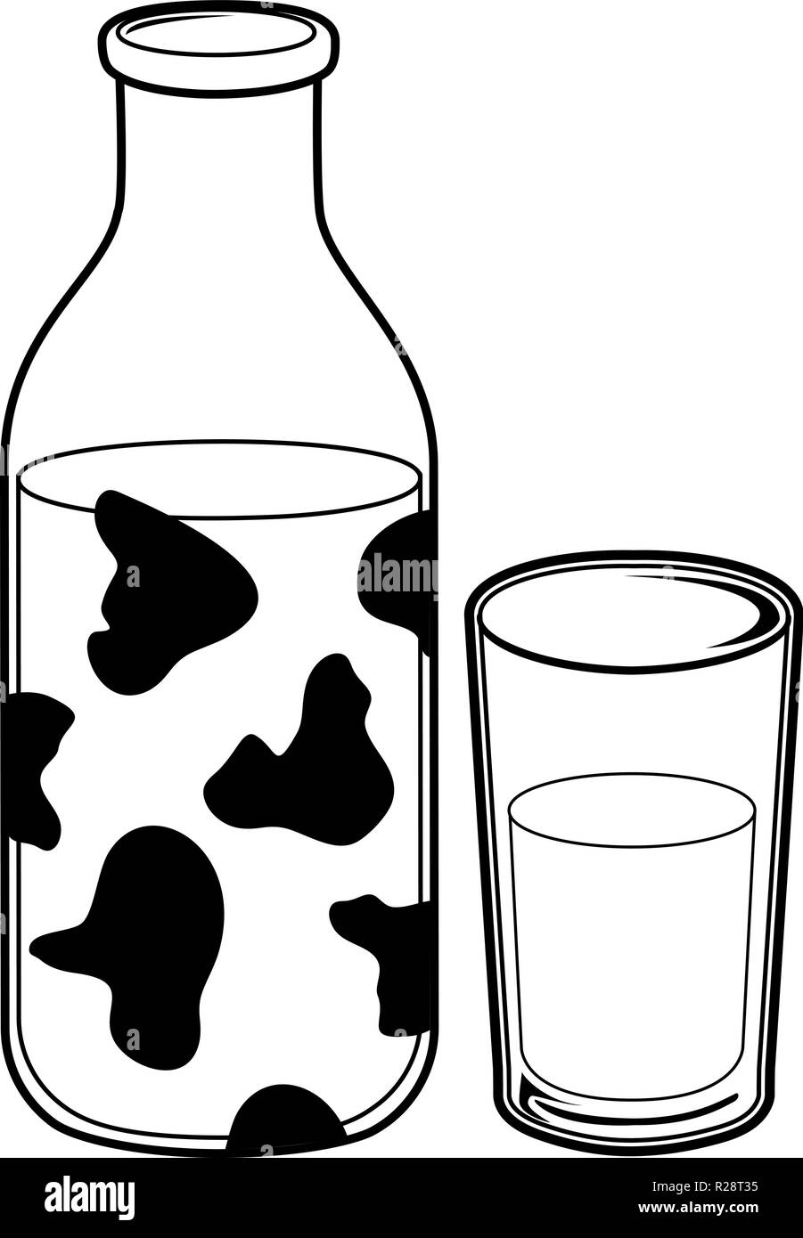 Vaso de Leche y un vaso de leche. Libro para colorear de blanco y negro  página Imagen Vector de stock - Alamy