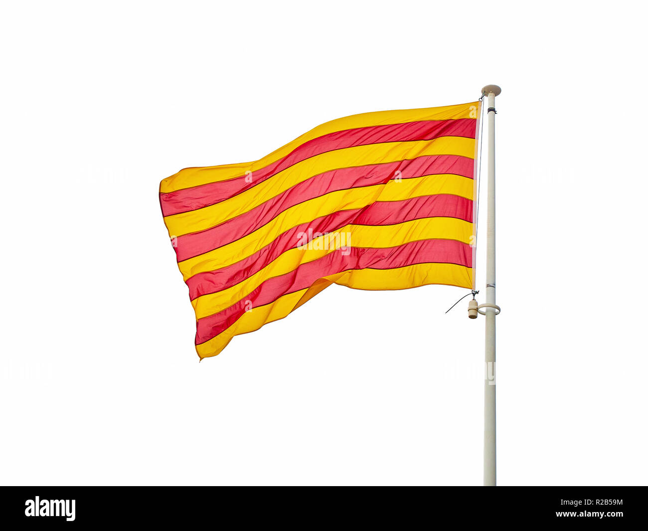 Bandera oficial de Cataluña, llamada Senyera aislado sobre fondo blanco. Foto de stock