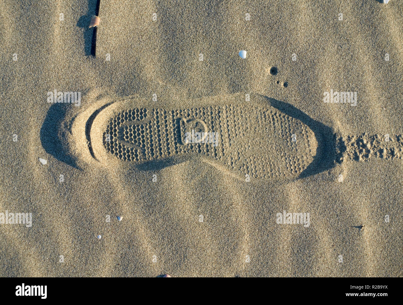 Logotipo de la marca Adidas zapatilla huella sobre la arena de una playa  Fotografía de stock - Alamy