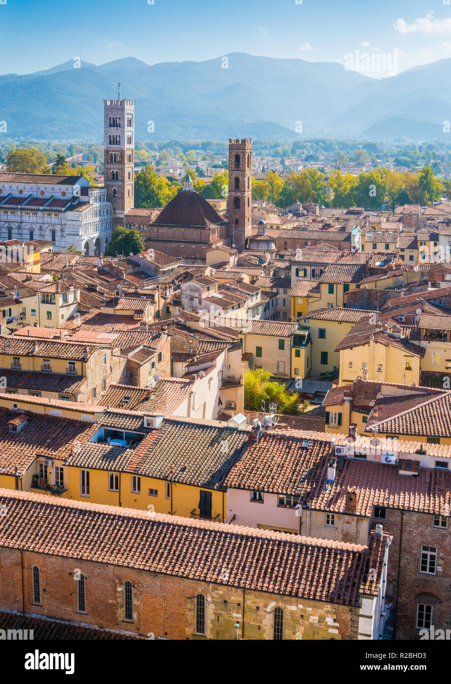 Vista panorámica en Lucca, con el Duomo de San Martino. Toscana, Italia. Foto de stock