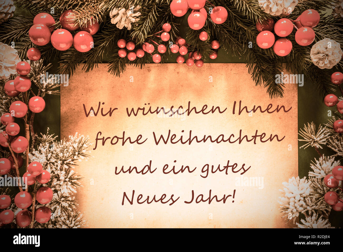 Retro decoración navideña, Gutes Neues Jahr significa Feliz Año Nuevo Foto de stock