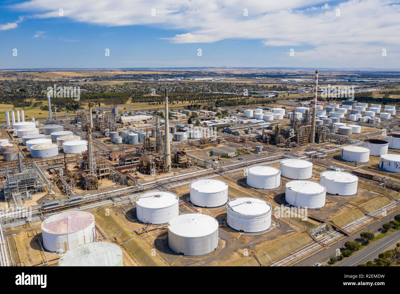 Foto aérea de una refinería de petróleo Foto de stock