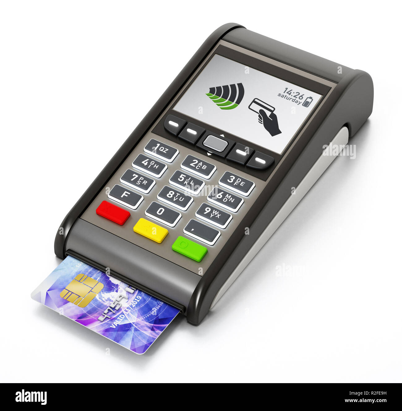 POS la máquina y tarjeta de crédito aislado sobre fondo blanco. Ilustración  3D Fotografía de stock - Alamy