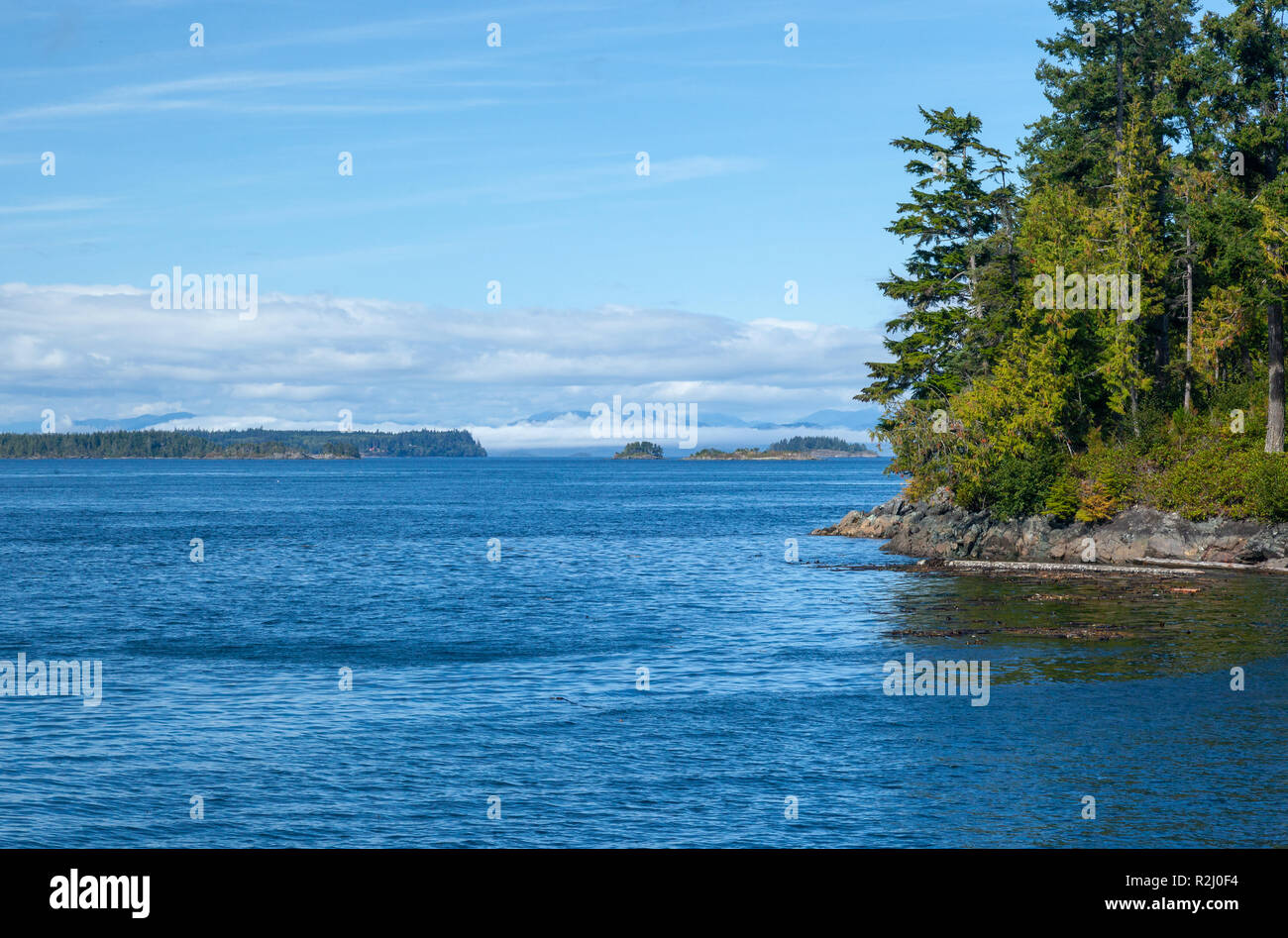 Islas en Broughton recto, Vancouver, British Columbia, Canadá Foto de stock