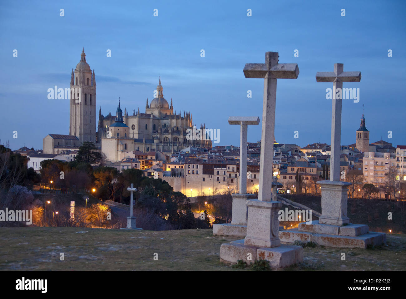 España, Castilla y León, Segovia, Catedral, declarada patrimonio de la humanidad por la UNESCO, Foto de stock