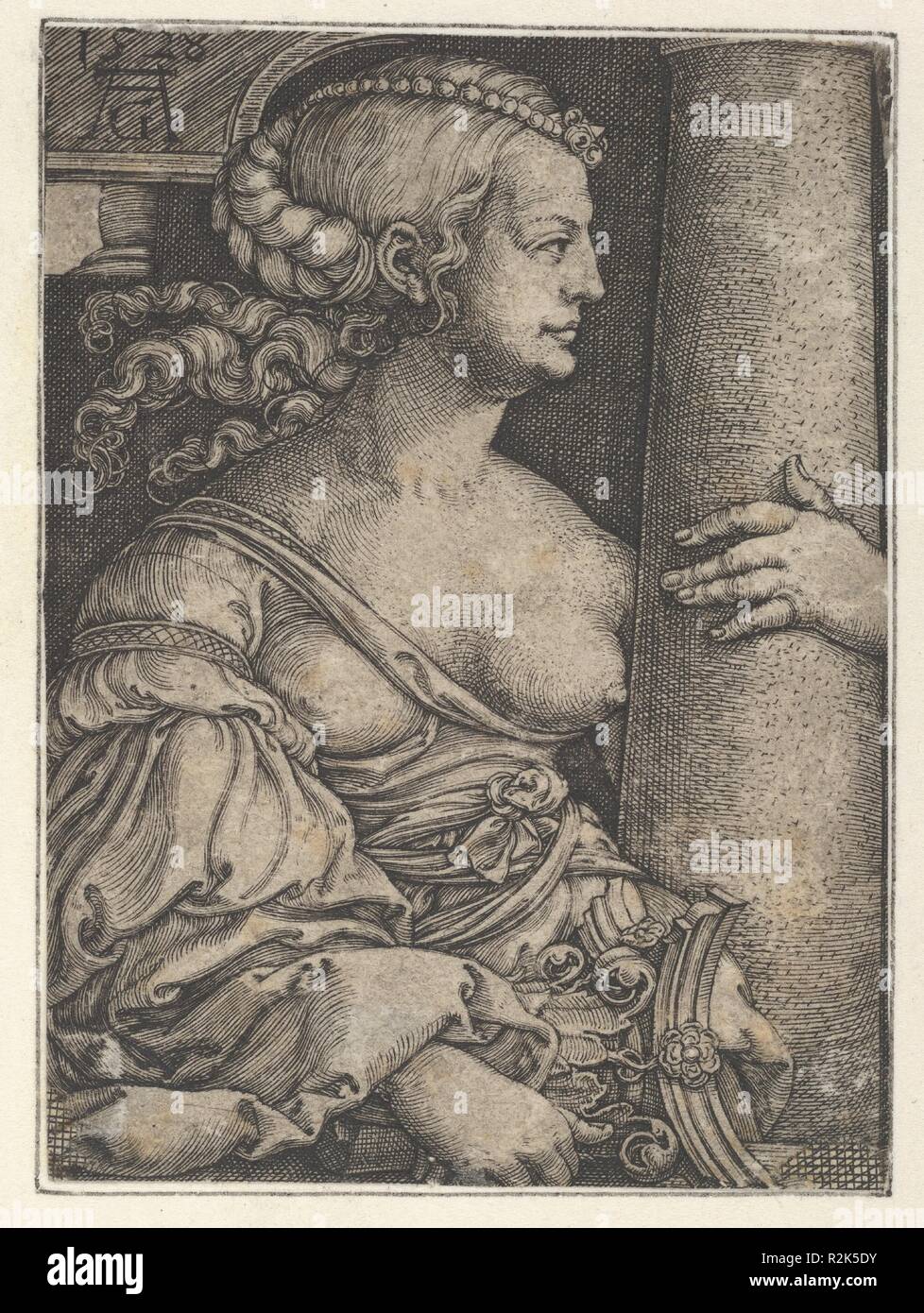La fuerza. Artista: Heinrich Aldegrever (alemán, Paderborn ca. 1502-1555/1561 Soest). Dimensiones: hoja recortada (15/16): 2 × 2 3/16 in. (7,5 × 5,5 cm). Fecha: 1528. Museo: Museo Metropolitano de Arte, Nueva York, Estados Unidos. Foto de stock