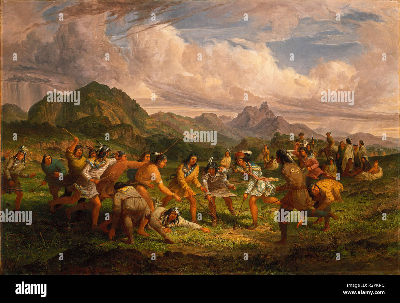 Jugando pelota entre los indios Sioux. Fecha: 1851. Dimensiones: total:  71,4 x 103,2 cm (