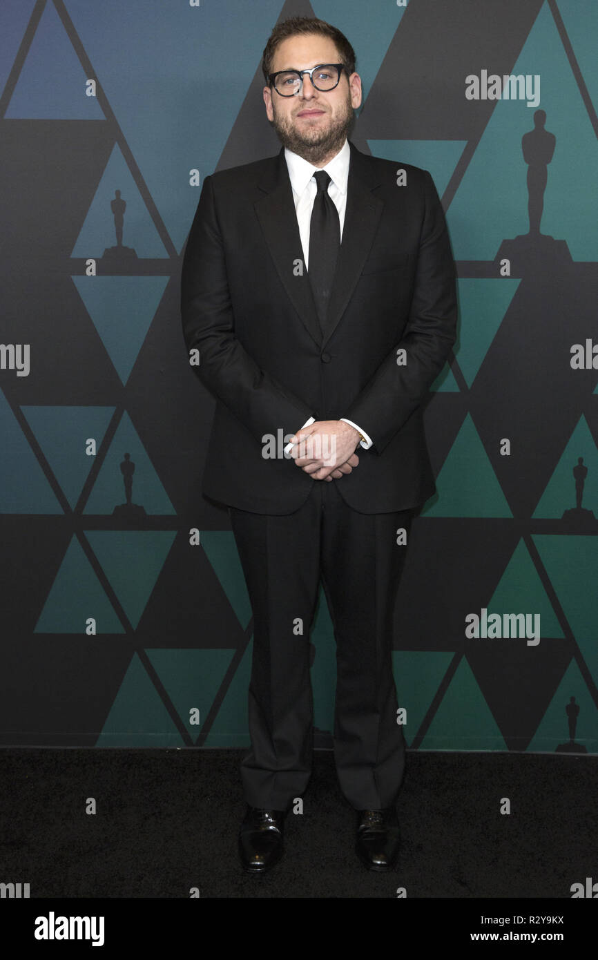 Jonah Hill asiste a la Academia Anual 2018 Governors Awards en el Ray Dolby Ballroom en el Hollywood & Highland Center en Hollywood, CA, el domingo, 18 de noviembre de 2018. Foto de stock