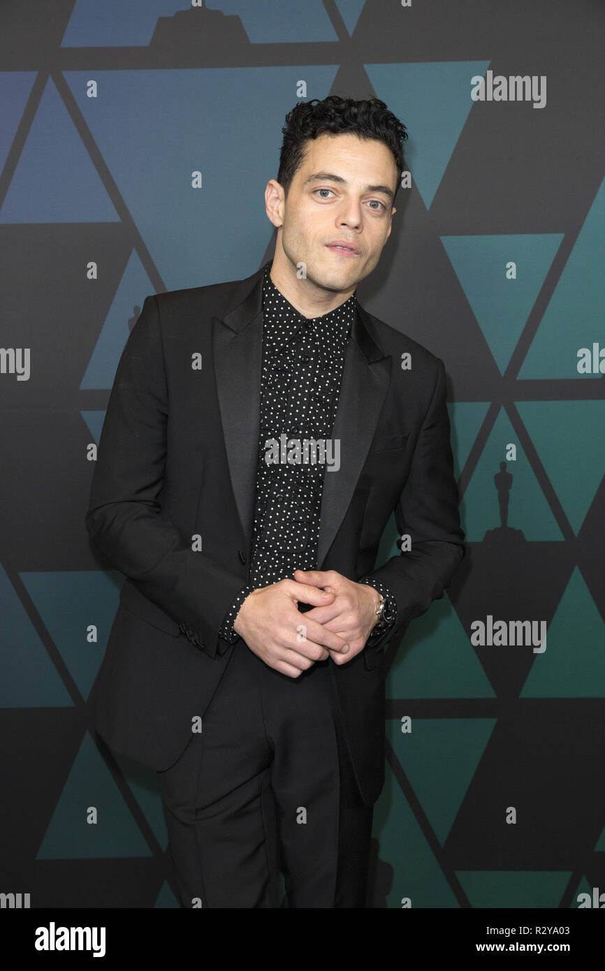 Rami Malek asiste a la Academia Anual 2018 Governors Awards en el Ray Dolby Ballroom en el Hollywood & Highland Center en Hollywood, CA, el domingo, 18 de noviembre de 2018. Foto de stock