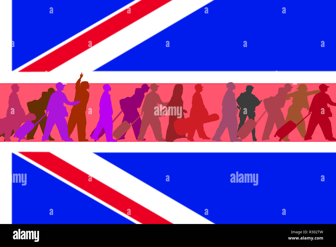 En la bandera británica se mueve una muchedumbre (ilustración) Foto de stock