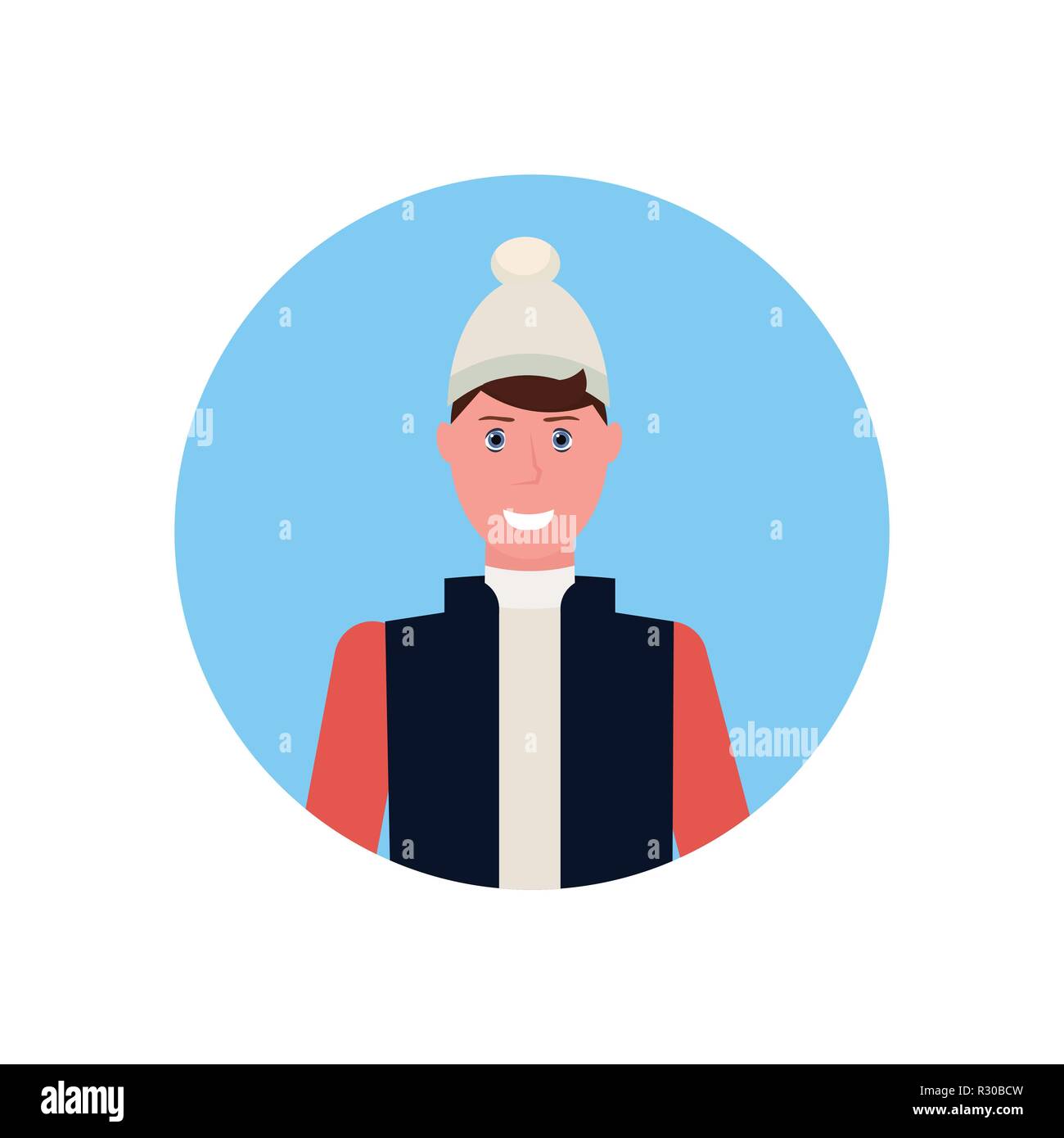 Hombre cara feliz avatar guy vistiendo ropa de invierno macho aislado plana  el retrato del personaje de dibujos animados Imagen Vector de stock - Alamy