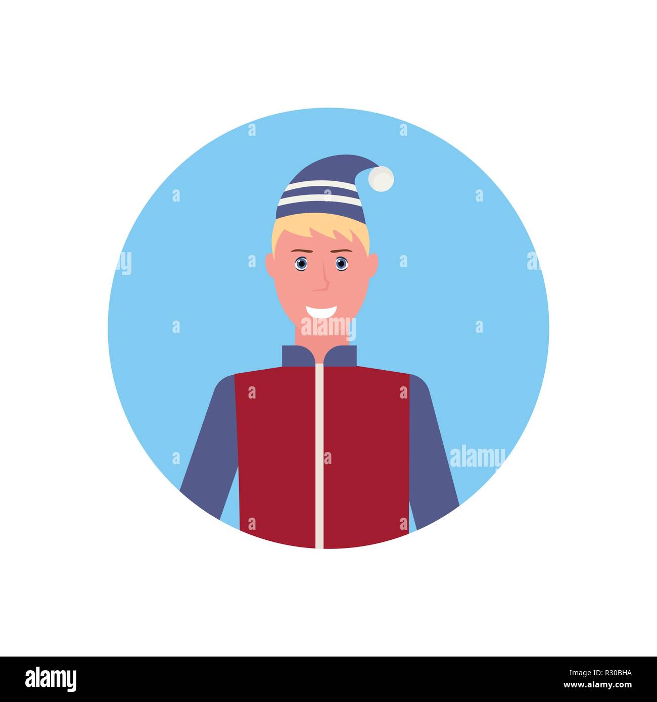 Hombre cara feliz avatar guy vistiendo ropa de invierno macho aislado plana  el retrato del personaje de dibujos animados Imagen Vector de stock - Alamy