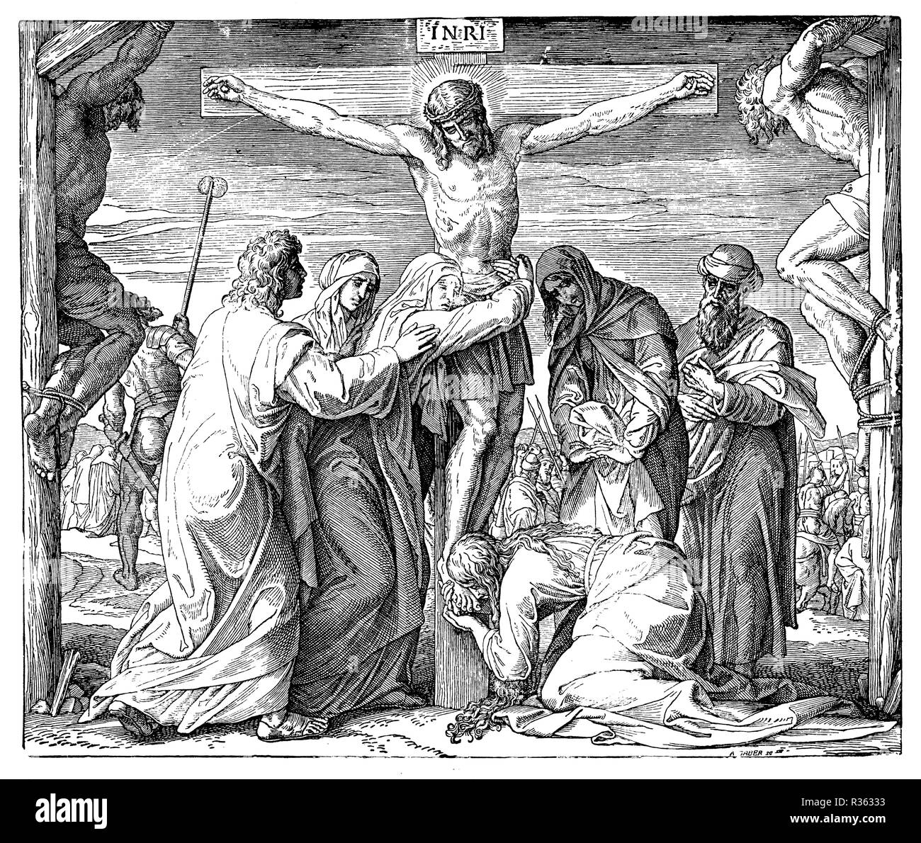 Cristo en la cruz dibujo blaco y negro Imágenes de stock en blanco y