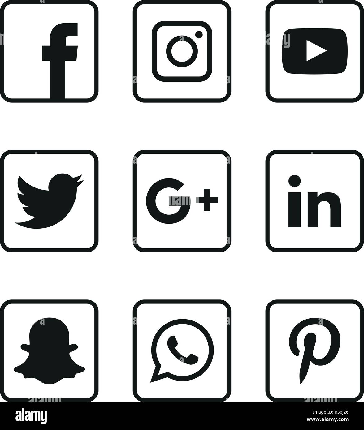 Iconos De Medios Sociales Establecer Logotipo Vector Illustrator Los Medios De Comunicacion Social Icono Snapchat Facebook Instagram Twitter Whatsapp Configurar La Red Popular Comm Tec Imagen Vector De Stock Alamy