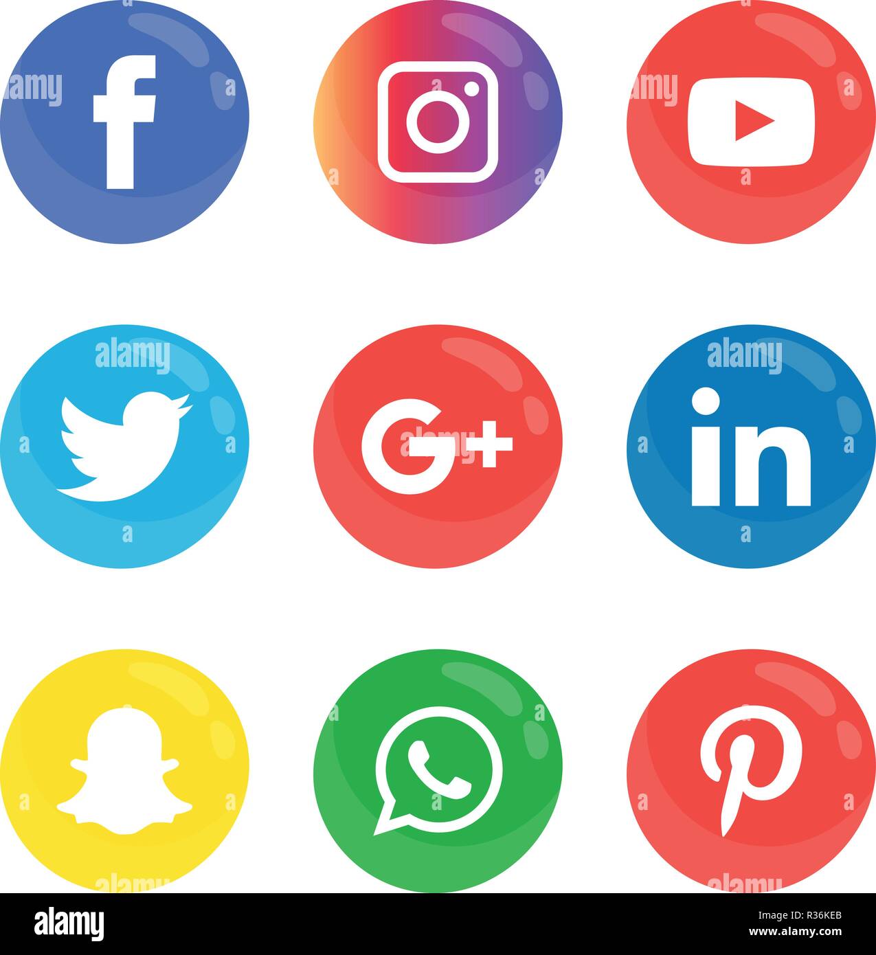 Iconos de medios sociales establecer logotipo Vector Illustrator, los medios  de comunicación social, icono snapchat, facebook, Instagram, twitter,  whatsapp, configurar la red, popular, comm, tec Imagen Vector de stock -  Alamy