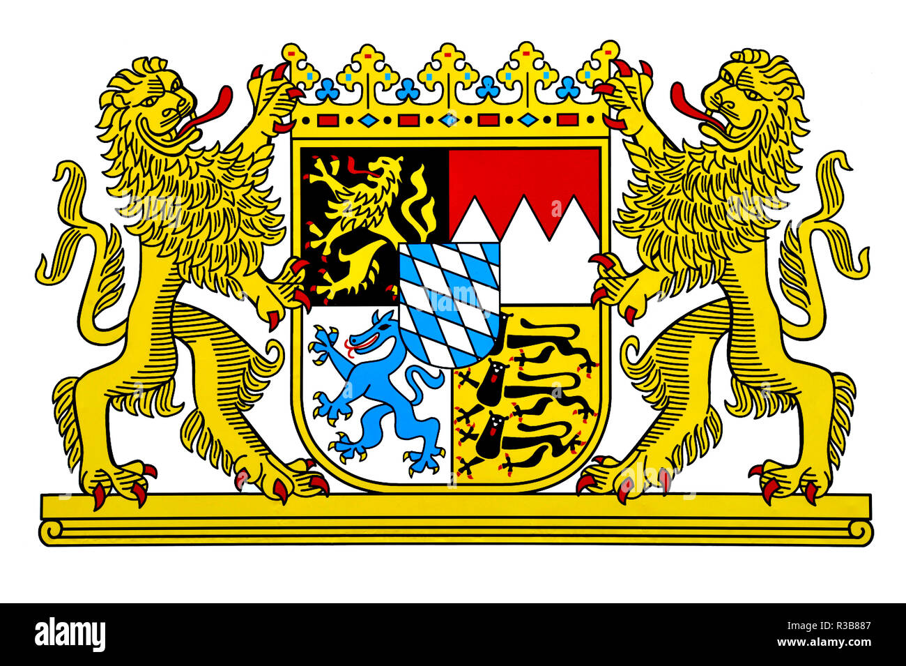 Escudo de armas de Baviera, un gran escudo de armas del Estado Libre de Baviera, Alemania Foto de stock