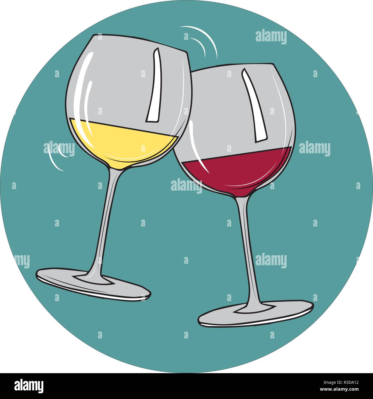 Ilustración vectorial. copa de vino tinto y vino blanco Imagen Vector