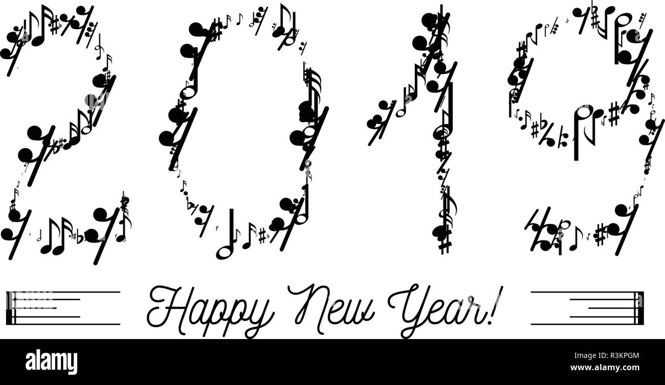Las notas musicales en la forma de números año 2019 Imagen Vector de