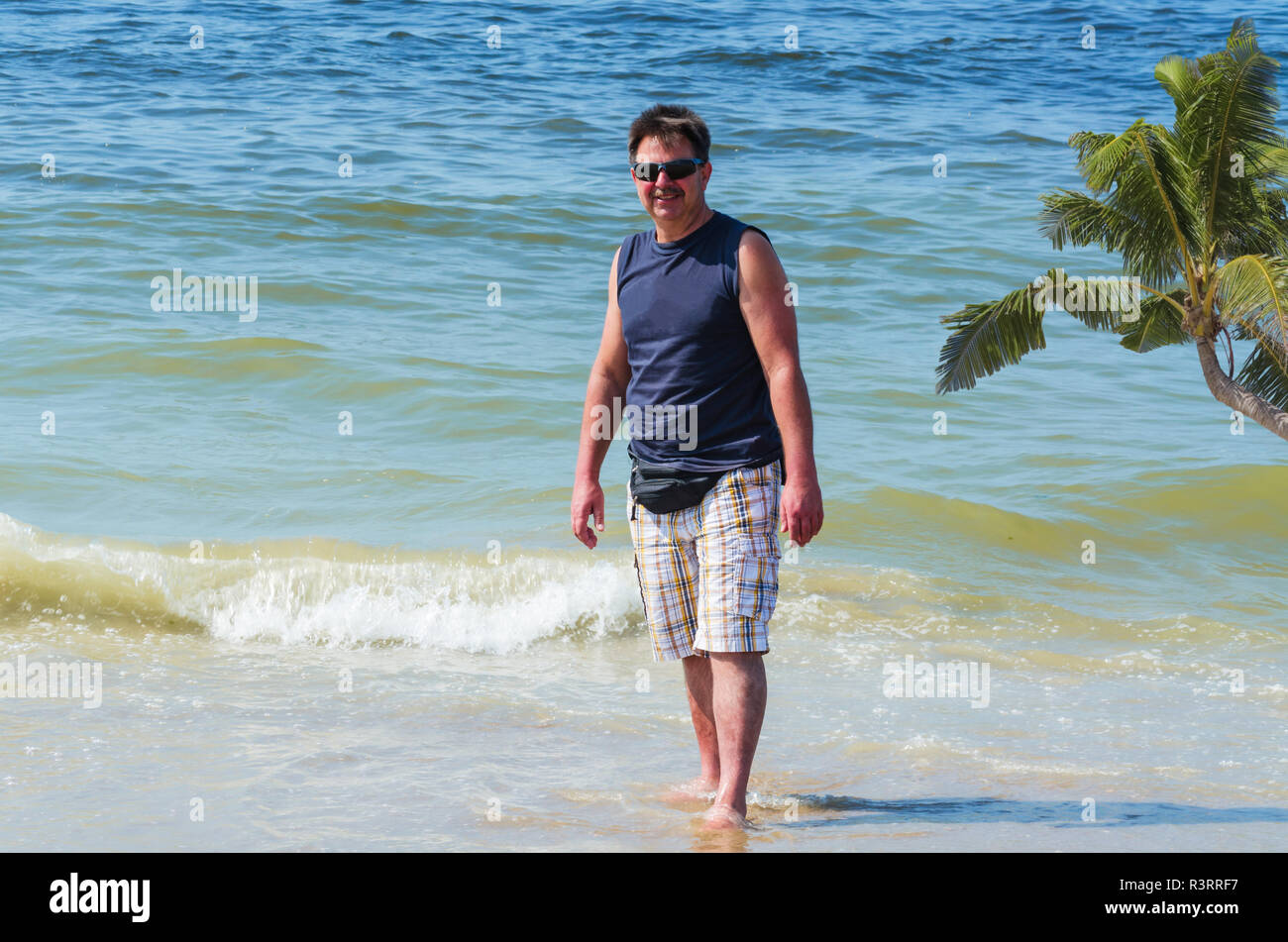 Hombre,playa,ocean,palm Foto de stock