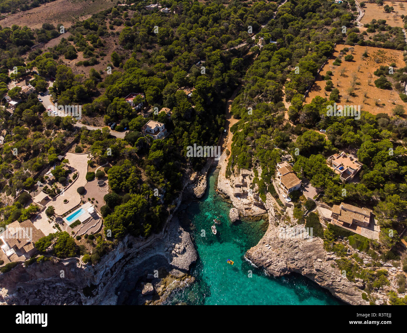 España, Islas Baleares, Mallorca, vista aérea de Cala Llombards Foto de stock