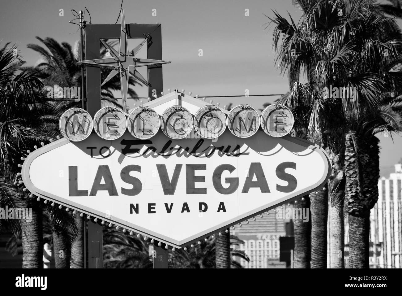 Estados Unidos, Nevada, Las Vegas. Blanco y negro cartel de bienvenida al  entrar en la ciudad Fotografía de stock - Alamy