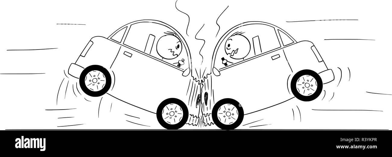Caricatura Dibujo de dos coches accidente de choque Ilustración del Vector