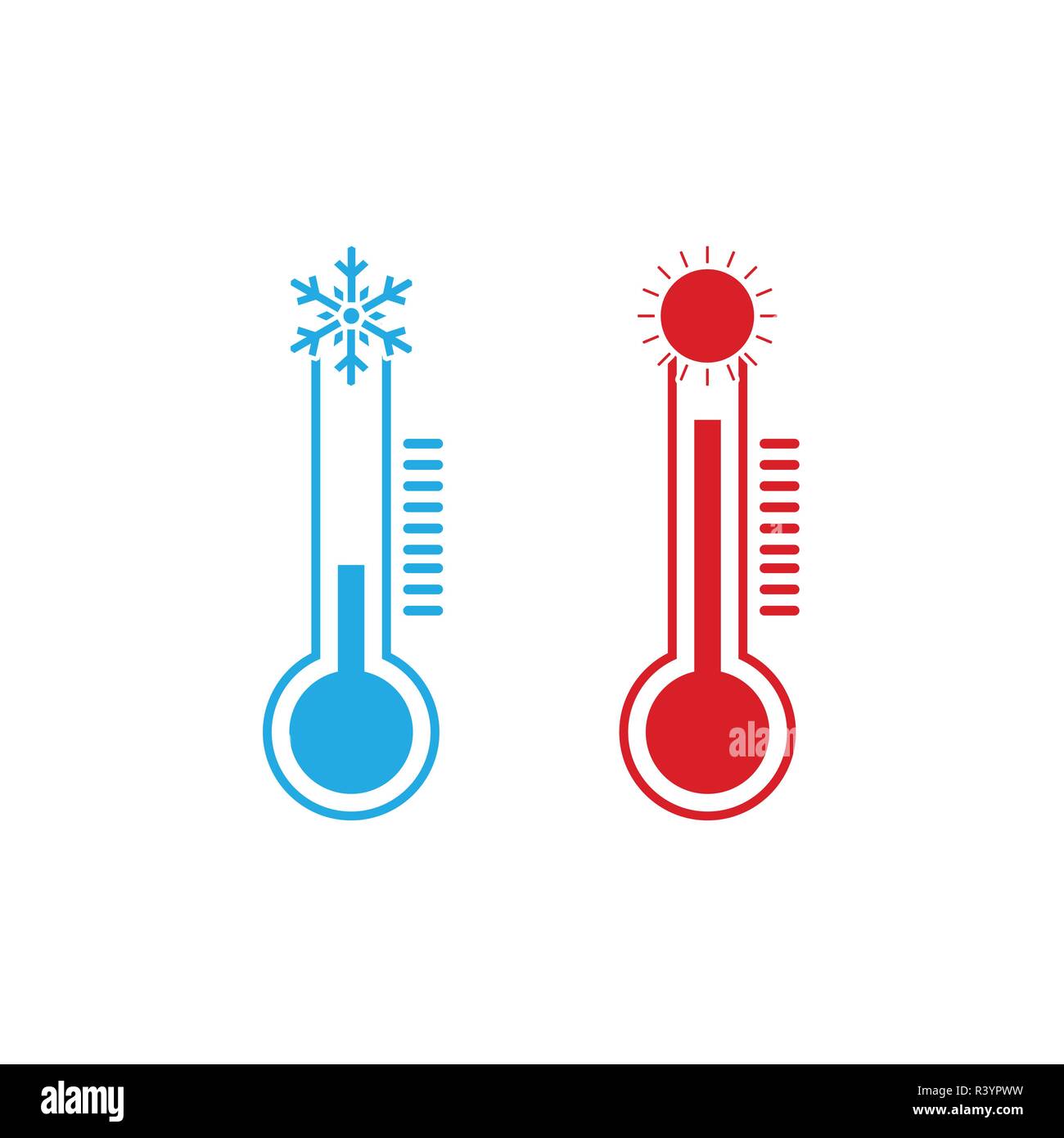 Icono de termómetro, ilustración vectorial. Clima Caliente Fría Flat