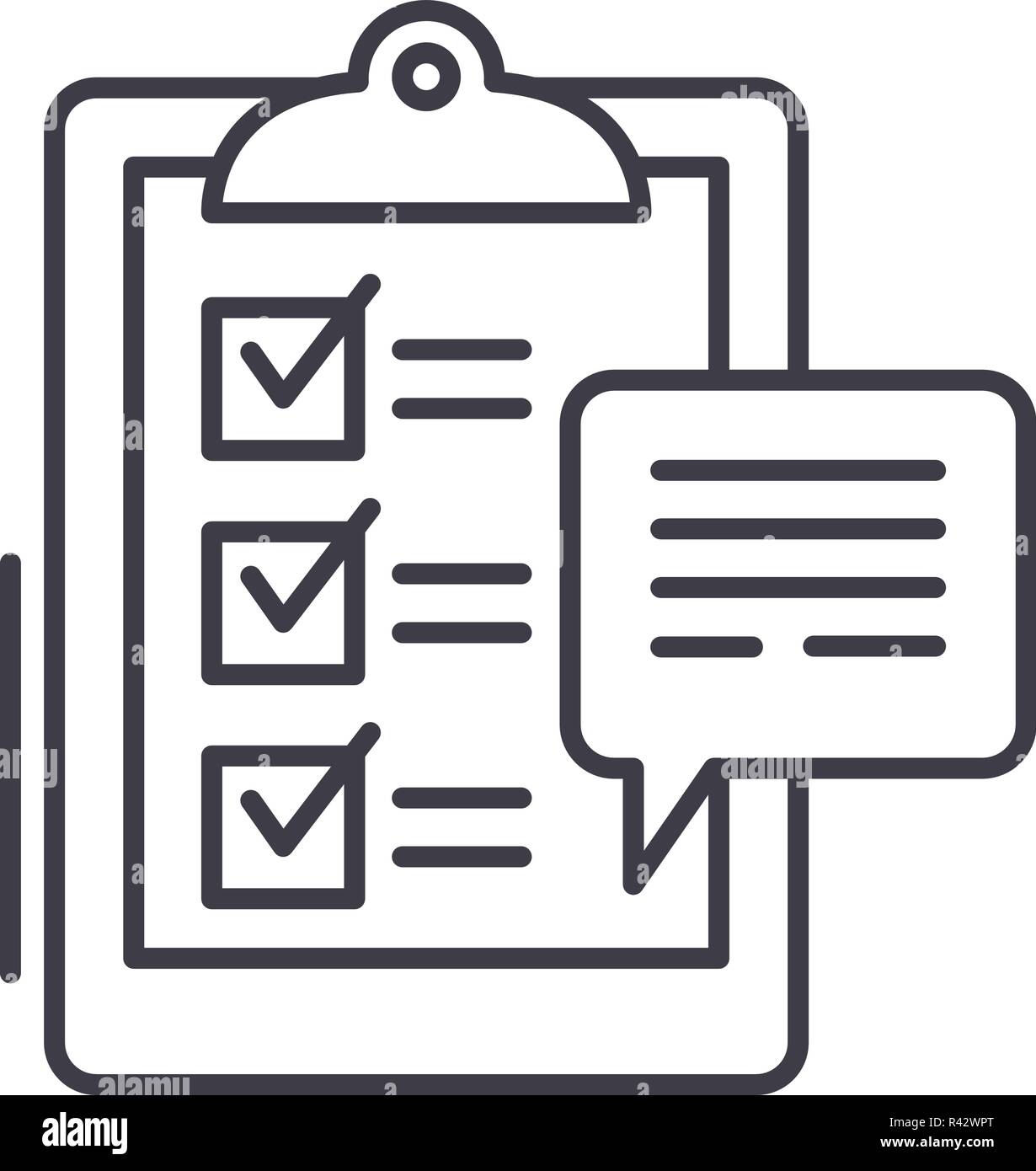 Icono de línea de encuestas a clientes de concepto. Las encuestas de los clientes de vector Ilustración lineal, símbolo, signo Ilustración del Vector