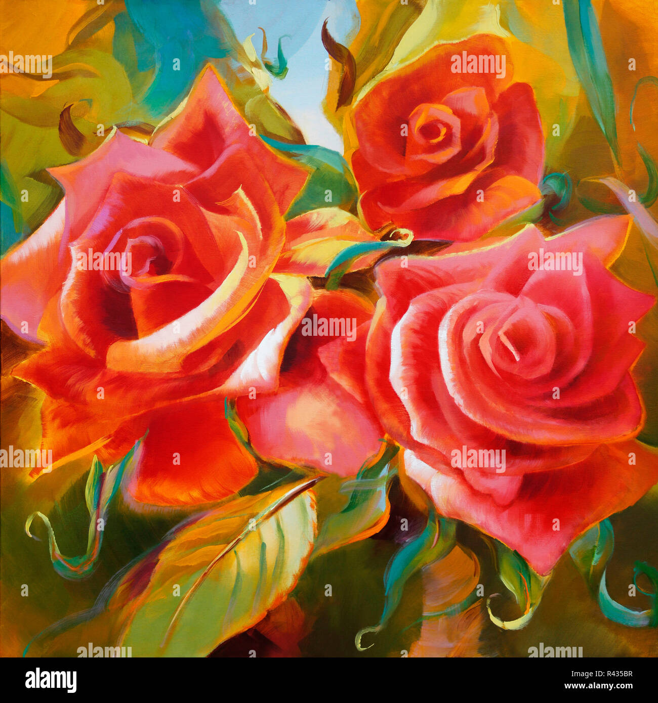 Rosas lienzo pintura Foto de stock