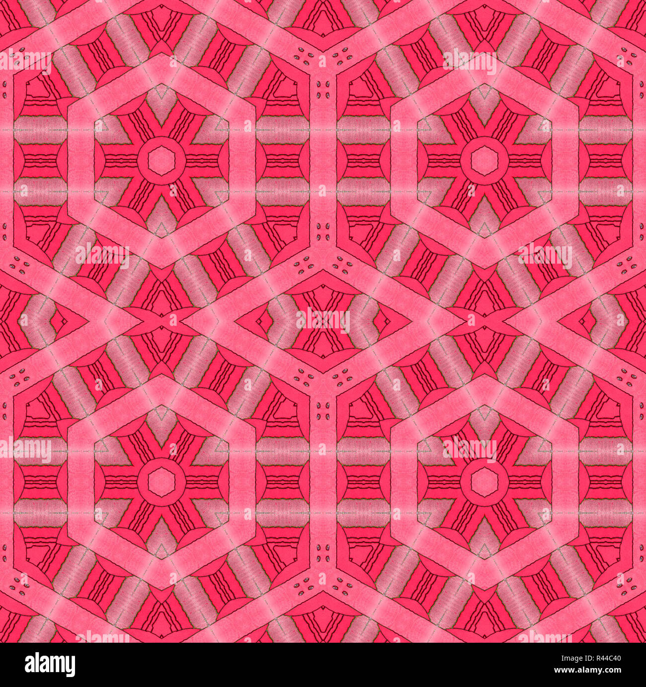 Moderno abstracto geométrico, fondo hexagonal perfecta y patrón romboidal en rosa pastel y tonos rojos, dibujo Foto de stock