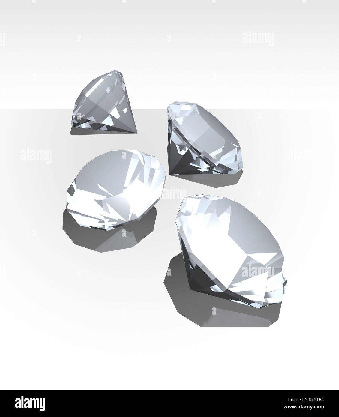 Cuatro diamantes blancos relucientes puro aislado 3d Foto de stock