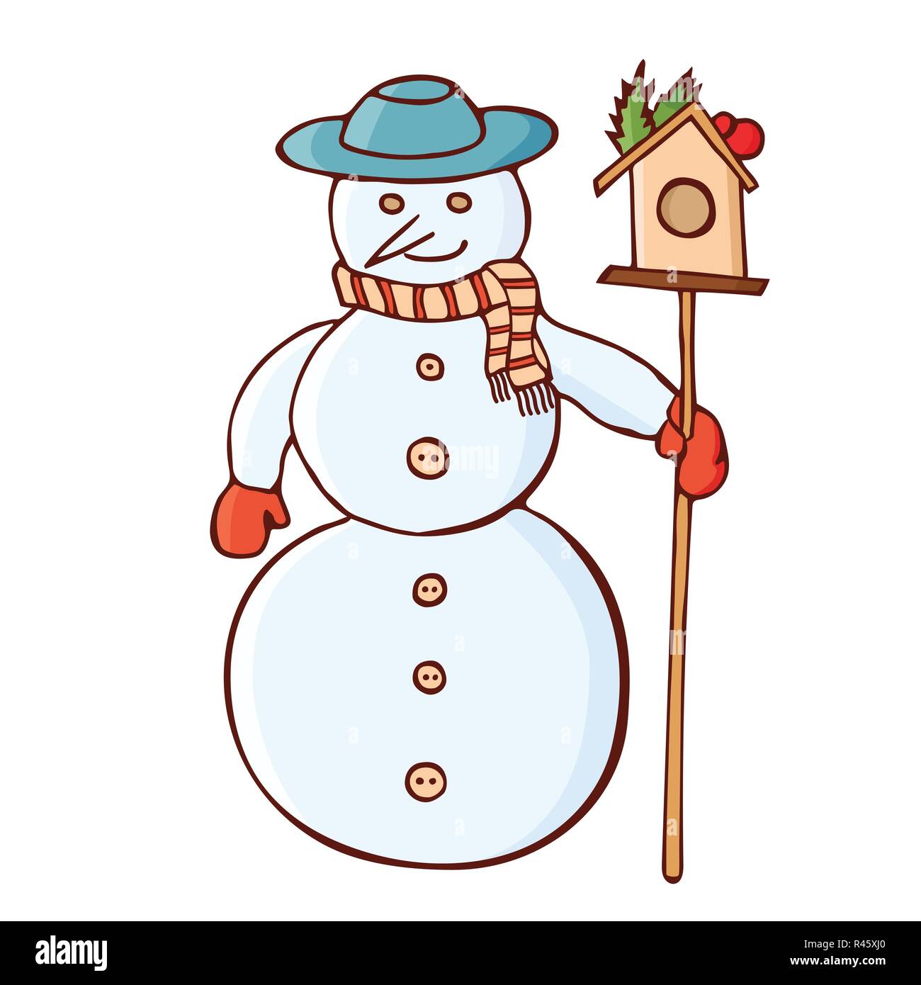 Navidad muñeco de nieve en un sombrero con anidamiento de cuadro. Símbolo  festivo tradicional de Navidad. Aislado sobre fondo blanco. Estilo Vintage,  doodle. Vector Imagen Vector de stock - Alamy