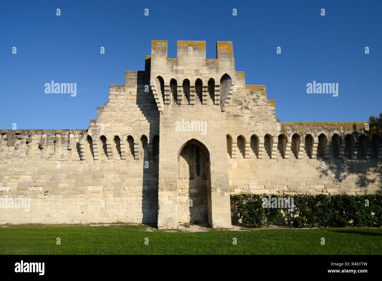 Murallas Medievales o las murallas de la ciudad, y la Torre de Piedra, almenada Avignon Provence Francia Foto de stock
