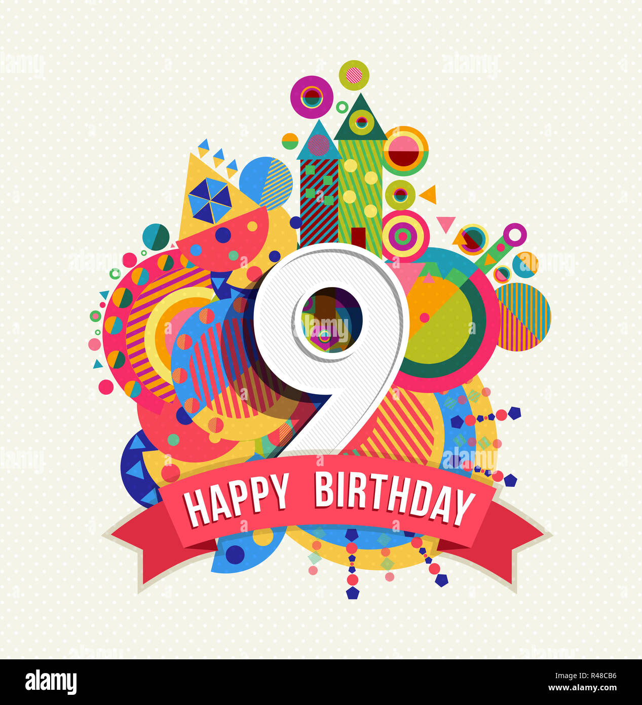 Feliz cumpleaños 9 año color póster tarjetas de felicitación Fotografía de  stock - Alamy