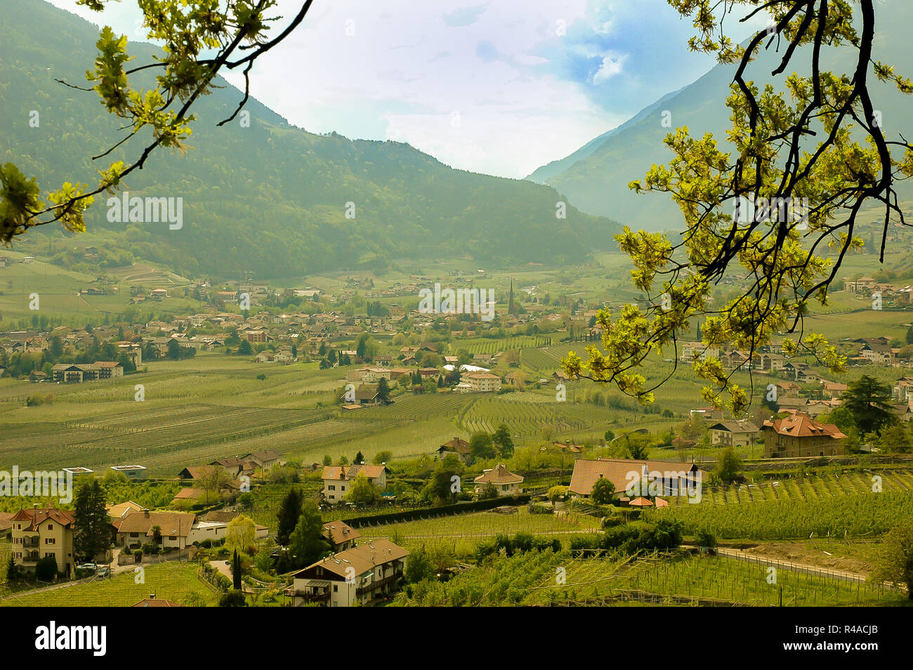 El pueblo de Lagundo Algund en Tirol del Sur, el Alto Adige, el Südtirol en Italia Foto de stock