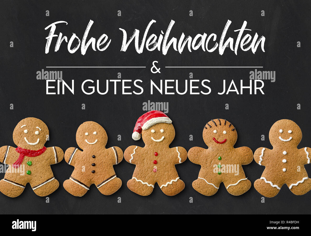 Frohe Weihnachten und ein gutes Neues Jahr (Feliz Navidad y un feliz año nuevo). Foto de stock